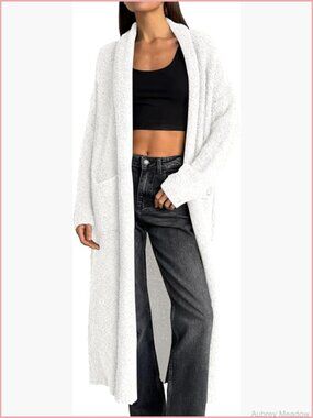 Open Front Long Cardigan Sweater Oversized Chunky Fuzzy Lapel Duster Coat